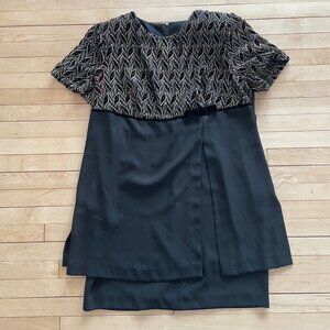 VTG 90s John Philips Gold Metallic Black Mini Short Dress Plus Size 20W Mobwife